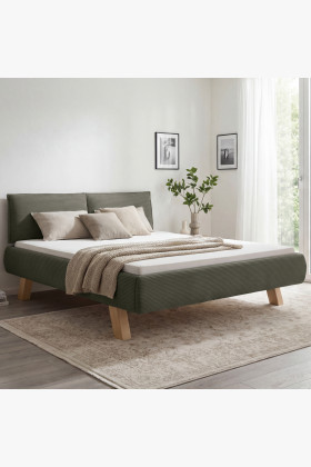 Polster-Doppelbett 180x200 cm Stoff grün Massivholzbeine